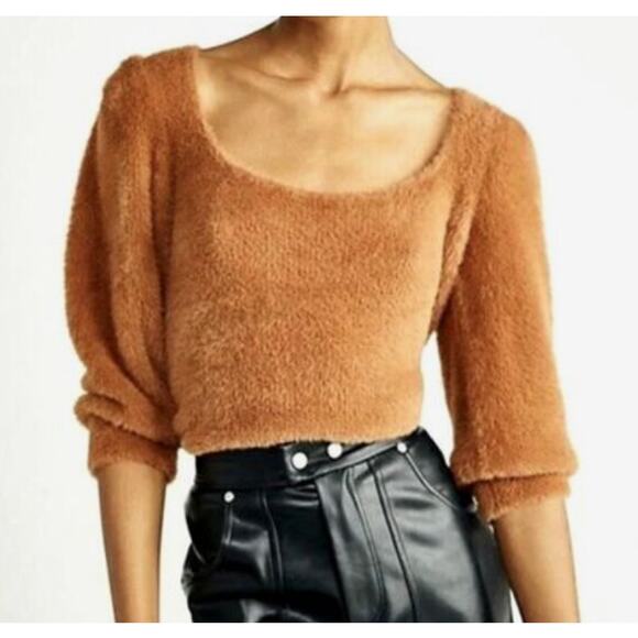 Free People brown eyelash knit puff sleeve sweater - Picture 1 of 4